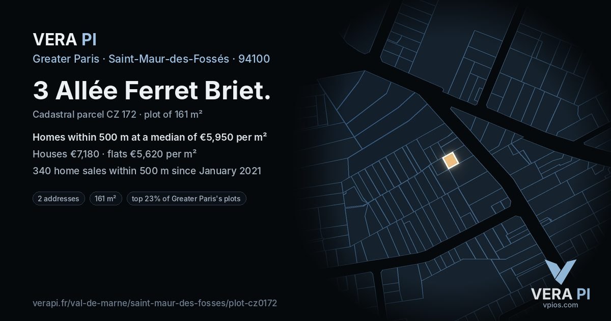 3 Allée Ferret Briet, Saint-Maur-des-Fossés at night – the plot lit, the parcels around coloured by the prices near them