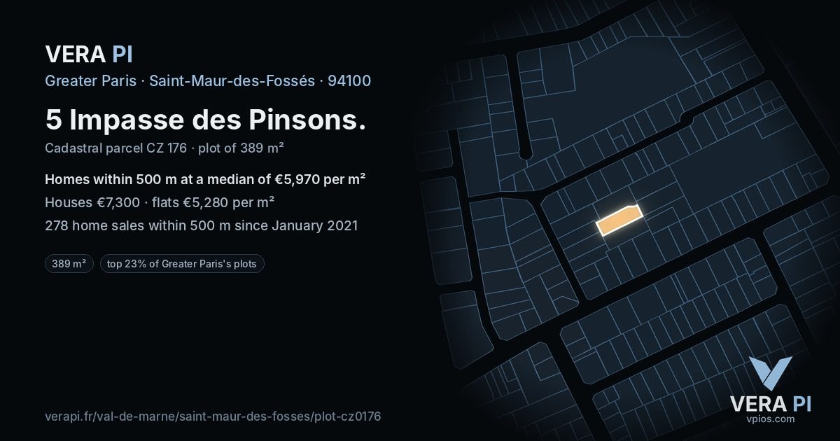 5 Impasse des Pinsons, Saint-Maur-des-Fossés at night – the plot lit, the parcels around coloured by the prices near them