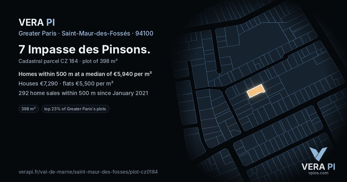 7 Impasse des Pinsons, Saint-Maur-des-Fossés at night – the plot lit, the parcels around coloured by the prices near them
