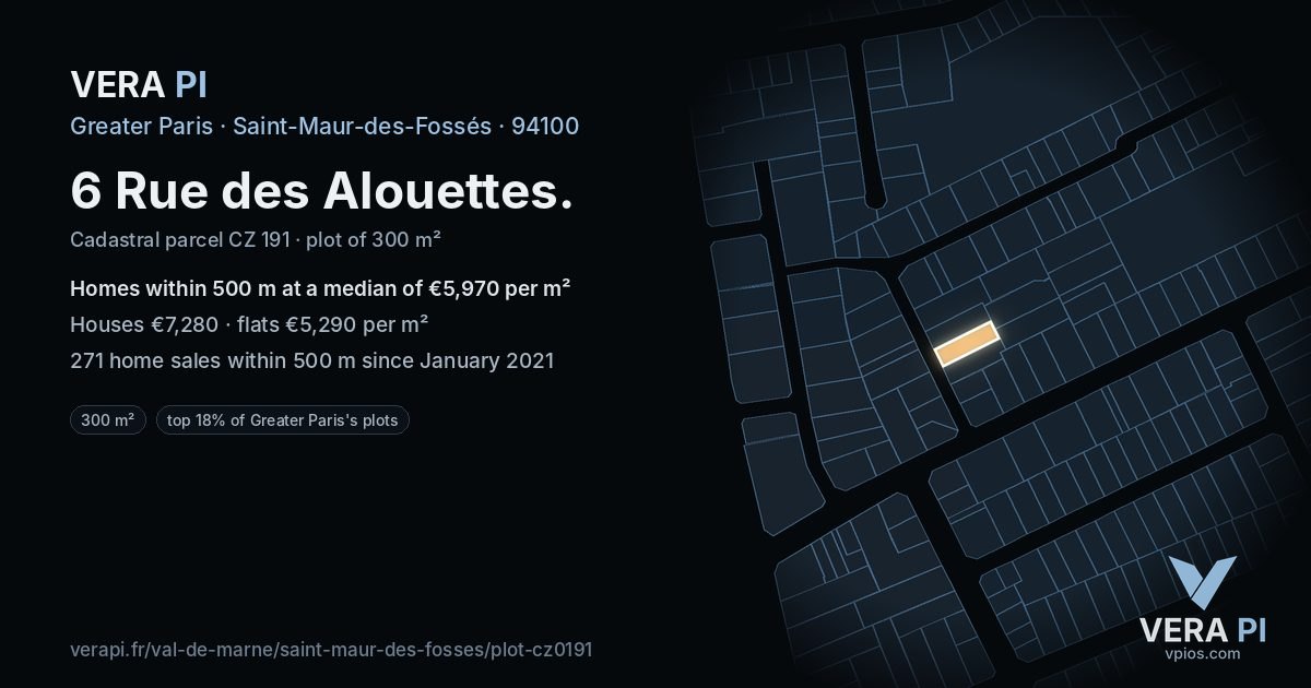6 Rue des Alouettes, Saint-Maur-des-Fossés at night – the plot lit, the parcels around coloured by the prices near them