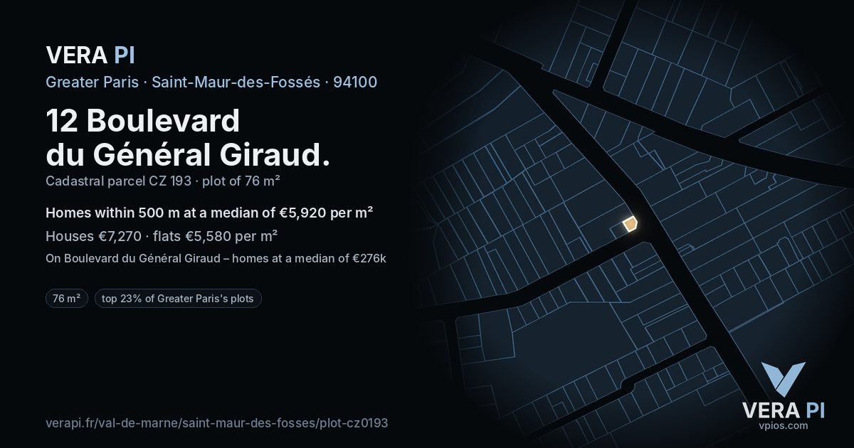 12 Boulevard du Général Giraud, Saint-Maur-des-Fossés at night – the plot lit, the parcels around coloured by the prices near them