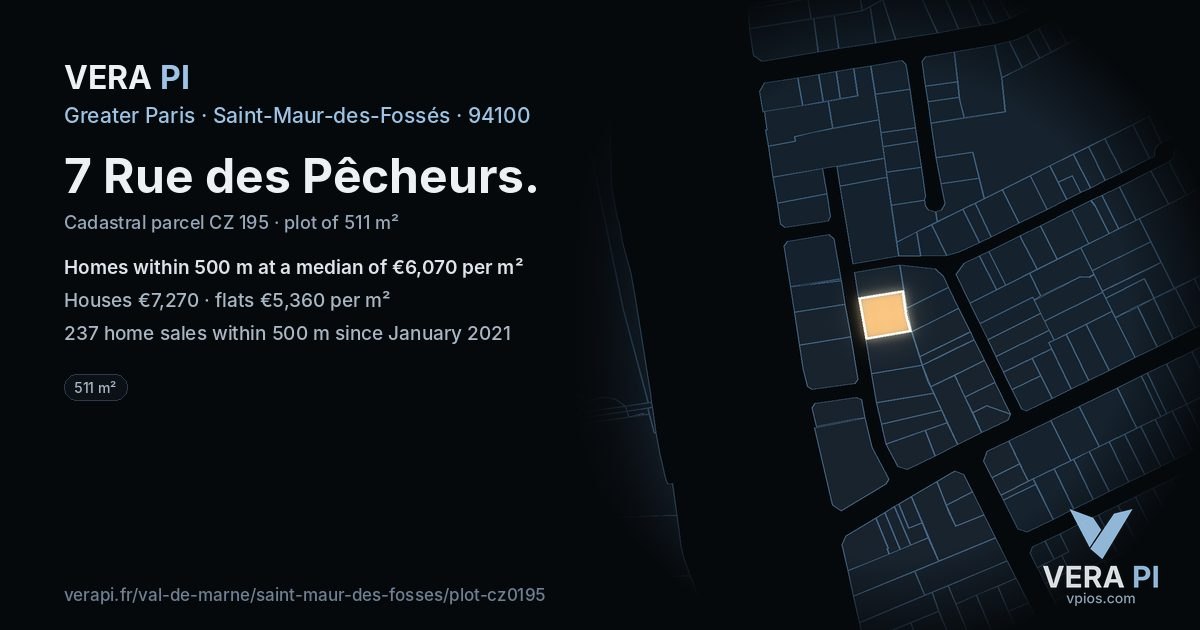 7 Rue des Pêcheurs, Saint-Maur-des-Fossés at night – the plot lit, the parcels around coloured by the prices near them