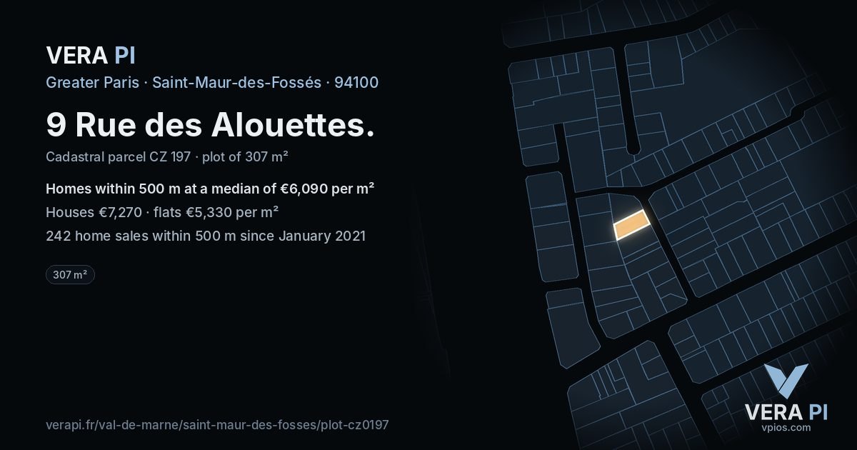 9 Rue des Alouettes, Saint-Maur-des-Fossés at night – the plot lit, the parcels around coloured by the prices near them