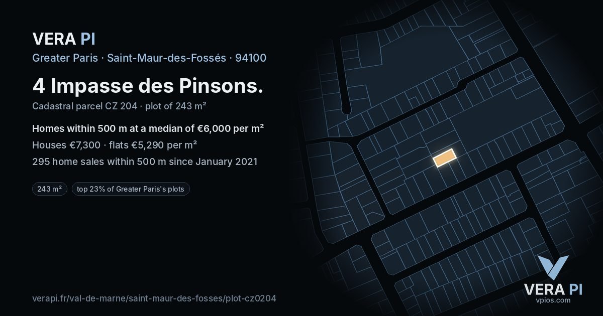 4 Impasse des Pinsons, Saint-Maur-des-Fossés at night – the plot lit, the parcels around coloured by the prices near them