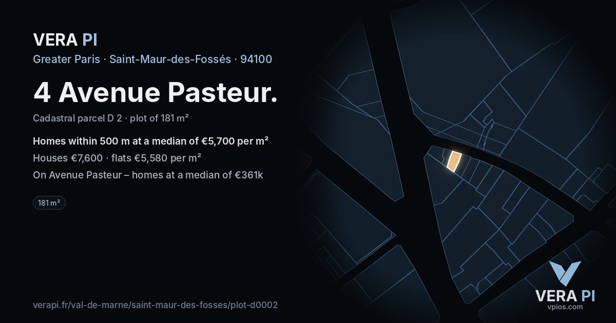 4 Avenue Pasteur, Saint-Maur-des-Fossés at night – the plot lit, the parcels around coloured by the prices near them