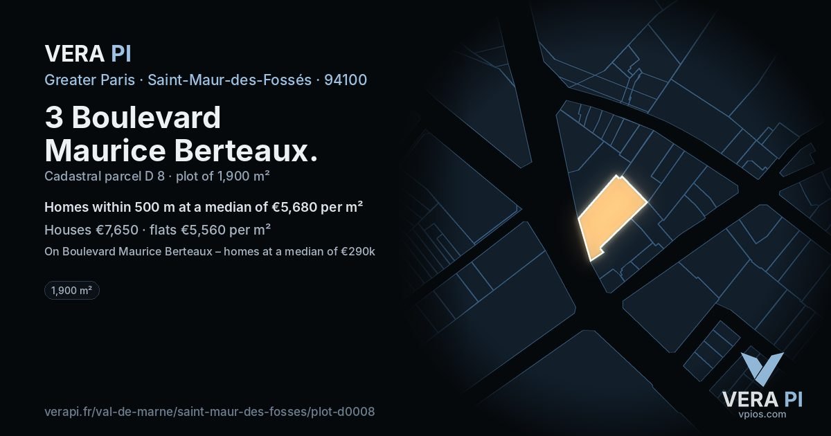 3 Boulevard Maurice Berteaux, Saint-Maur-des-Fossés at night – the plot lit, the parcels around coloured by the prices near them