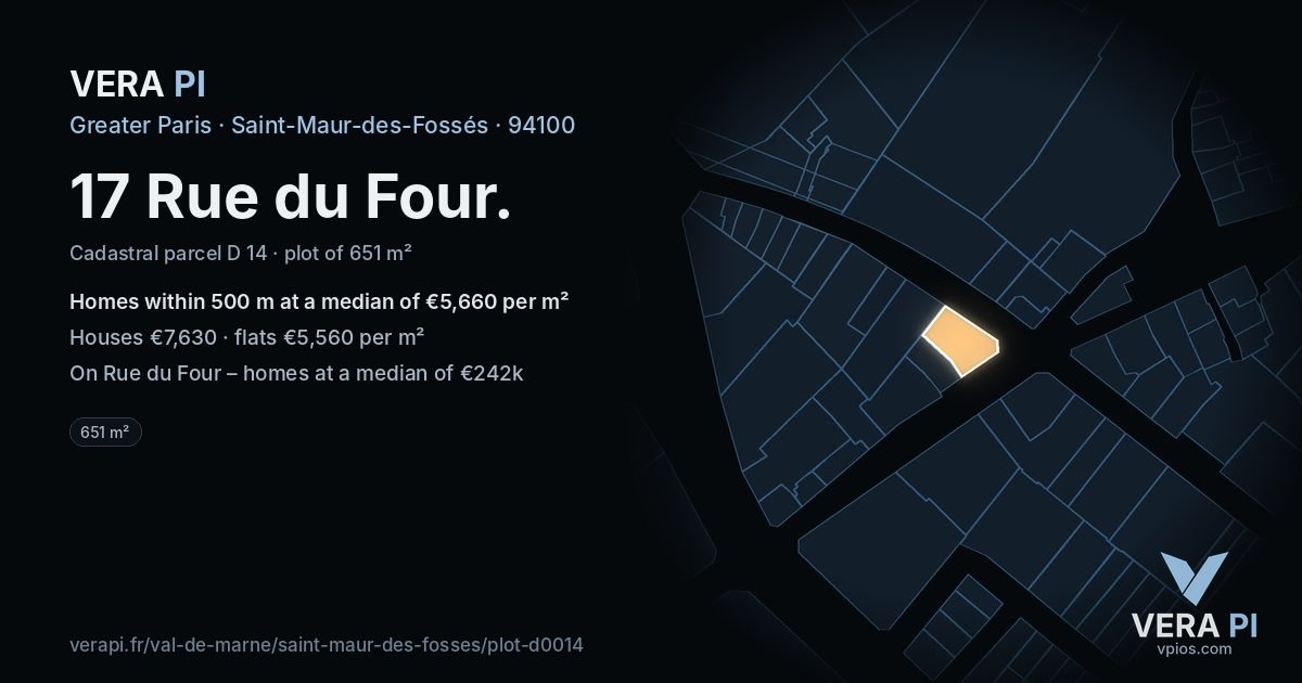 17 Rue du Four, Saint-Maur-des-Fossés at night – the plot lit, the parcels around coloured by the prices near them
