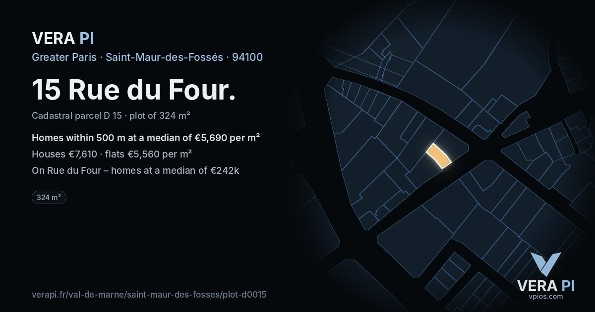 15 Rue du Four, Saint-Maur-des-Fossés at night – the plot lit, the parcels around coloured by the prices near them