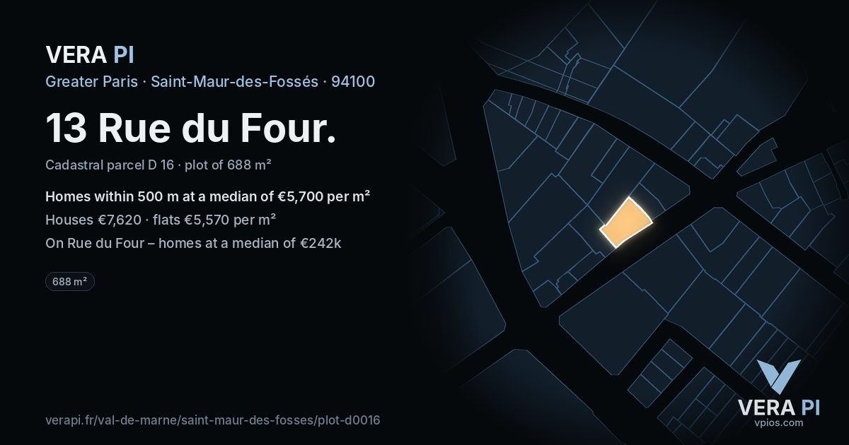 13 Rue du Four, Saint-Maur-des-Fossés at night – the plot lit, the parcels around coloured by the prices near them