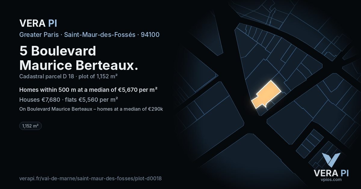5 Boulevard Maurice Berteaux, Saint-Maur-des-Fossés at night – the plot lit, the parcels around coloured by the prices near them