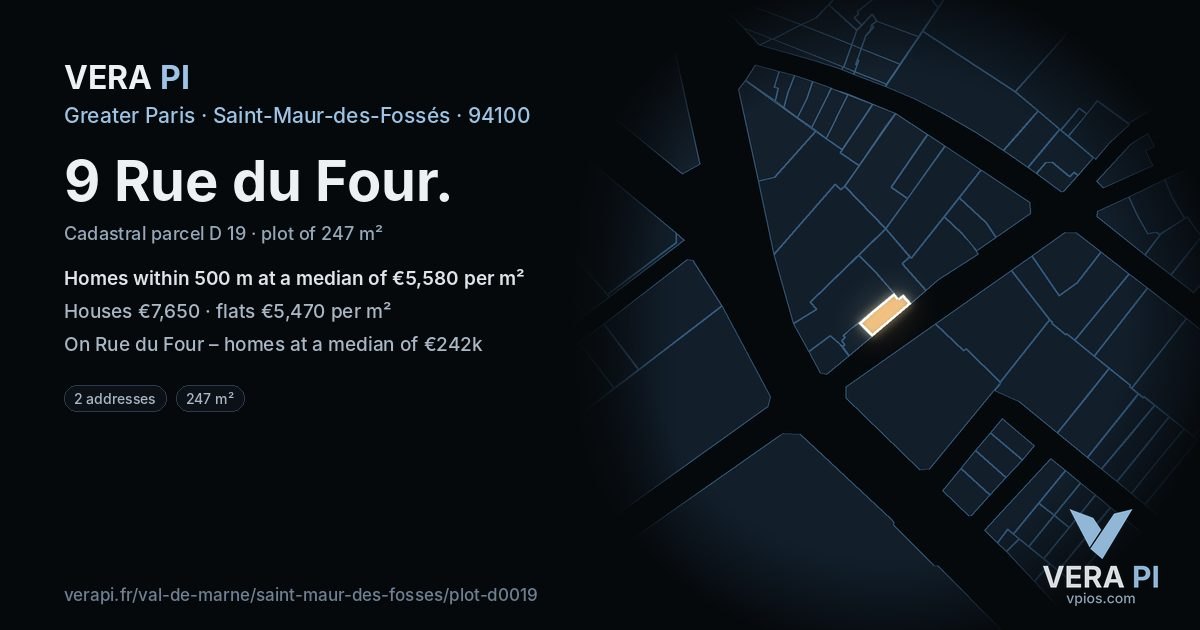 9 Rue du Four, Saint-Maur-des-Fossés at night – the plot lit, the parcels around coloured by the prices near them