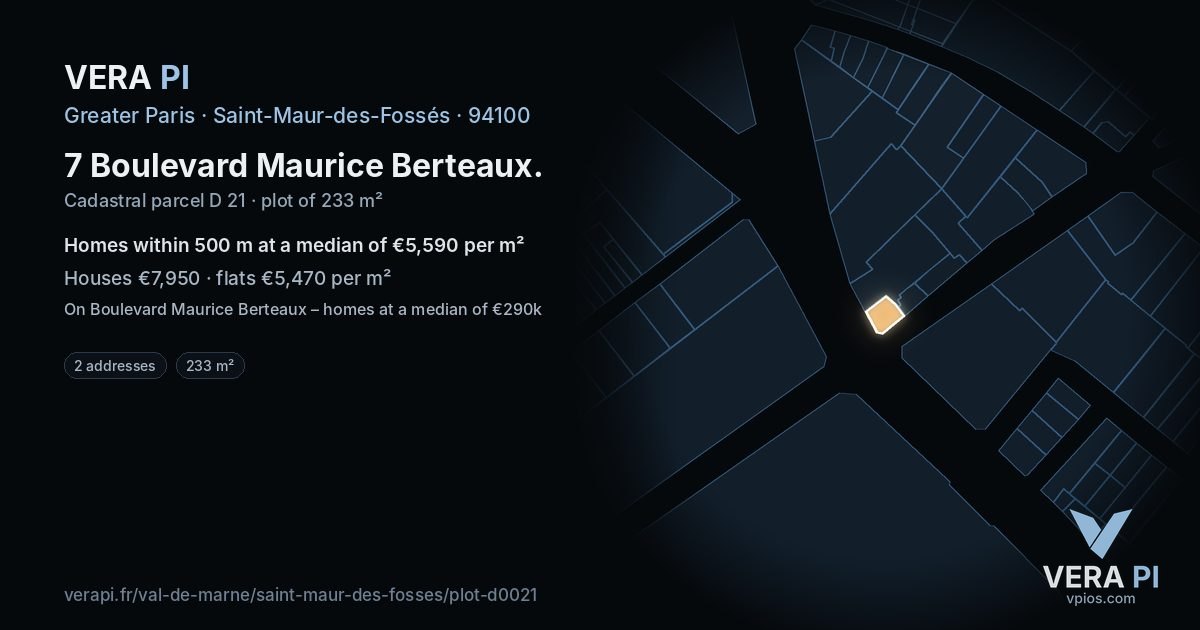7 Boulevard Maurice Berteaux, Saint-Maur-des-Fossés at night – the plot lit, the parcels around coloured by the prices near them
