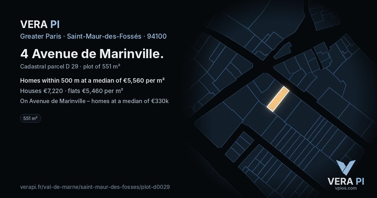 4 Avenue de Marinville, Saint-Maur-des-Fossés at night – the plot lit, the parcels around coloured by the prices near them