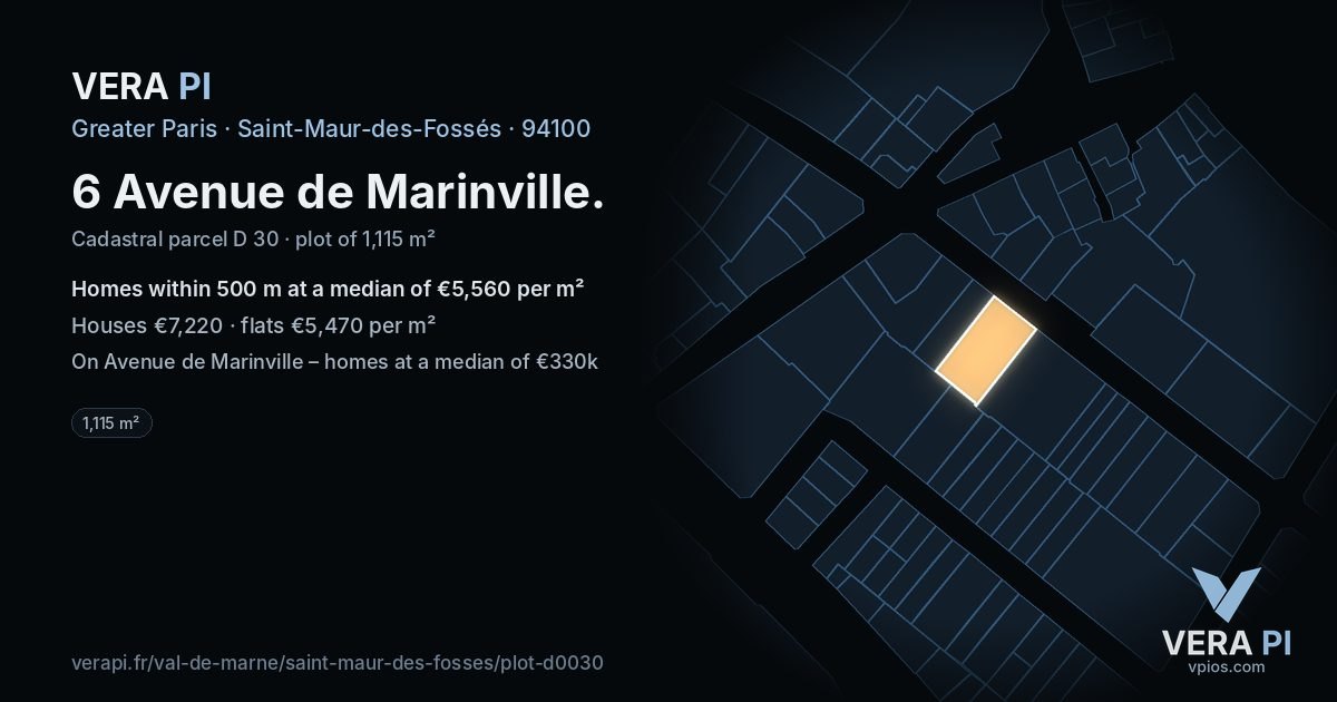 6 Avenue de Marinville, Saint-Maur-des-Fossés at night – the plot lit, the parcels around coloured by the prices near them
