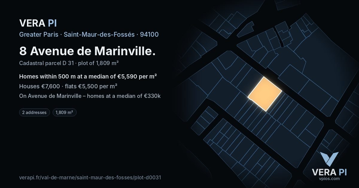 8 Avenue de Marinville, Saint-Maur-des-Fossés at night – the plot lit, the parcels around coloured by the prices near them