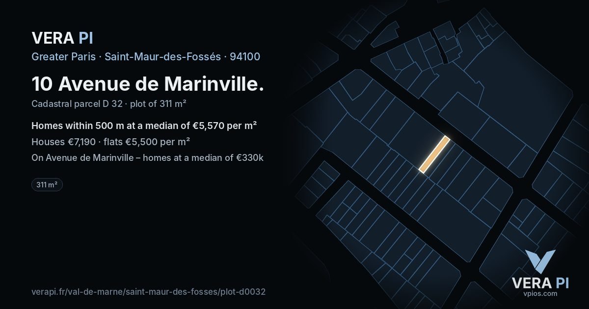 10 Avenue de Marinville, Saint-Maur-des-Fossés at night – the plot lit, the parcels around coloured by the prices near them