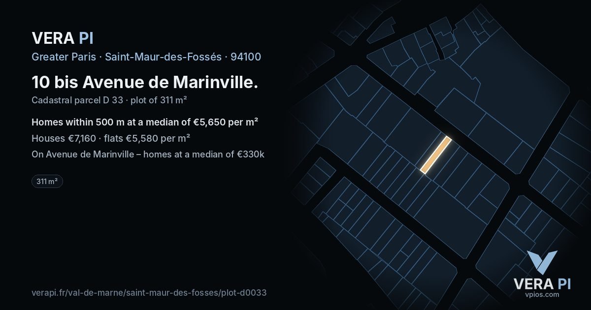 10 bis Avenue de Marinville, Saint-Maur-des-Fossés at night – the plot lit, the parcels around coloured by the prices near them