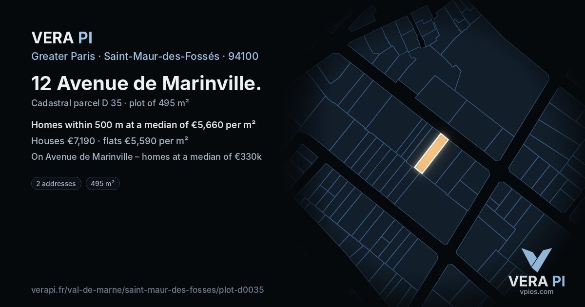 12 Avenue de Marinville, Saint-Maur-des-Fossés at night – the plot lit, the parcels around coloured by the prices near them
