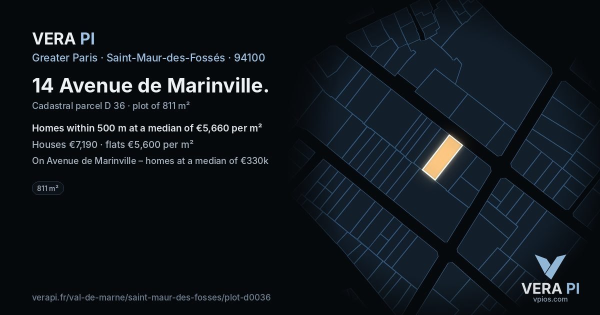 14 Avenue de Marinville, Saint-Maur-des-Fossés at night – the plot lit, the parcels around coloured by the prices near them