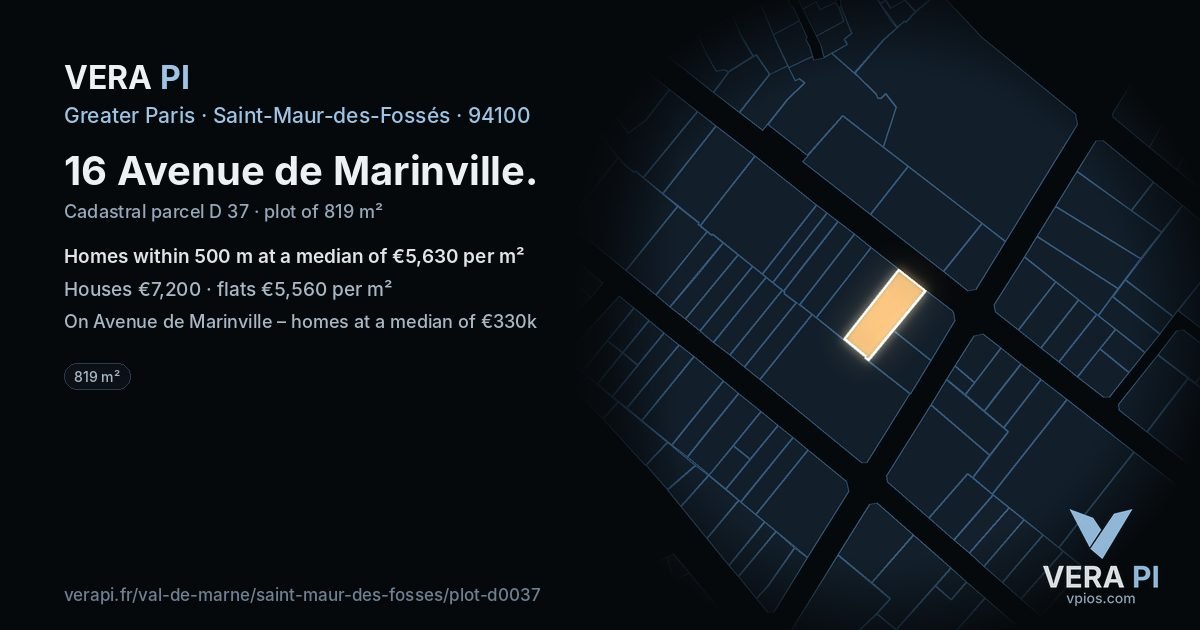 16 Avenue de Marinville, Saint-Maur-des-Fossés at night – the plot lit, the parcels around coloured by the prices near them