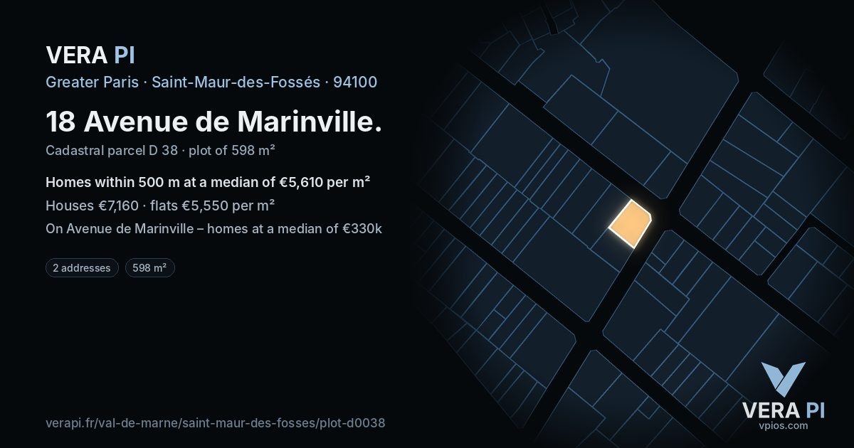 18 Avenue de Marinville, Saint-Maur-des-Fossés at night – the plot lit, the parcels around coloured by the prices near them
