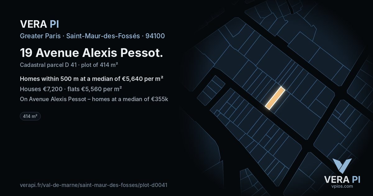 19 Avenue Alexis Pessot, Saint-Maur-des-Fossés at night – the plot lit, the parcels around coloured by the prices near them