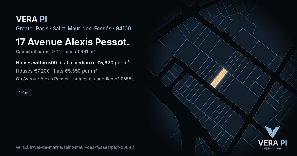 17 Avenue Alexis Pessot, Saint-Maur-des-Fossés at night – the plot lit, the parcels around coloured by the prices near them