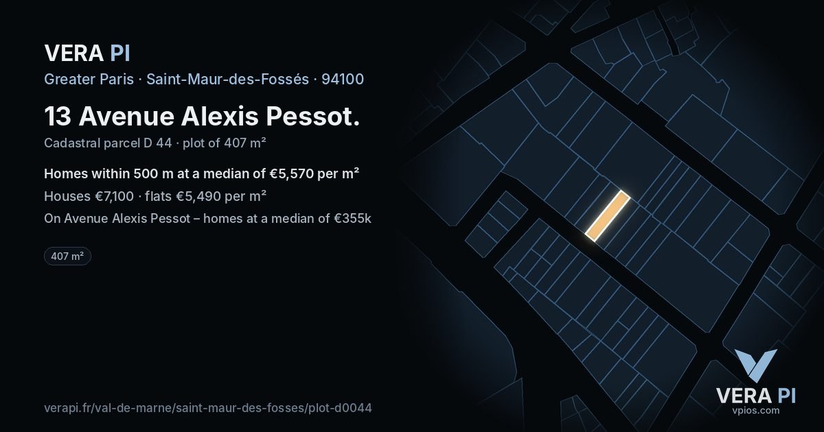 13 Avenue Alexis Pessot, Saint-Maur-des-Fossés at night – the plot lit, the parcels around coloured by the prices near them
