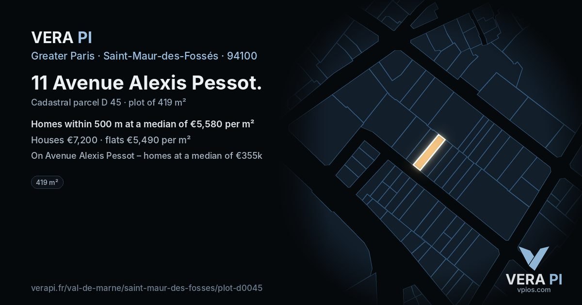 11 Avenue Alexis Pessot, Saint-Maur-des-Fossés at night – the plot lit, the parcels around coloured by the prices near them