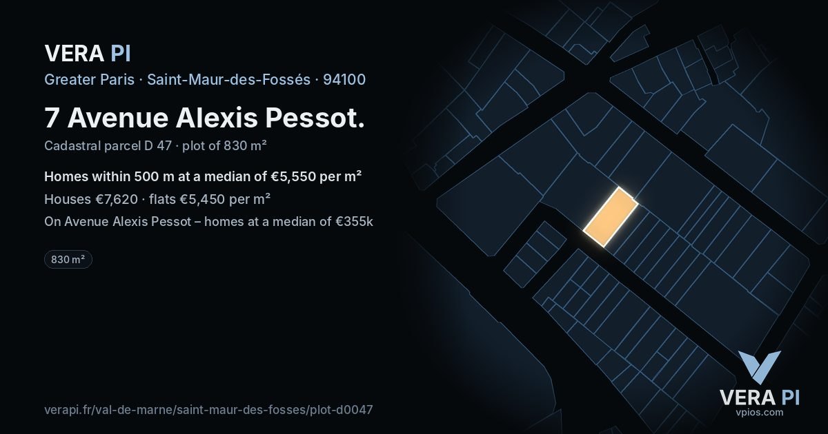 7 Avenue Alexis Pessot, Saint-Maur-des-Fossés at night – the plot lit, the parcels around coloured by the prices near them
