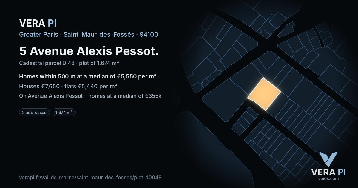 5 Avenue Alexis Pessot, Saint-Maur-des-Fossés at night – the plot lit, the parcels around coloured by the prices near them