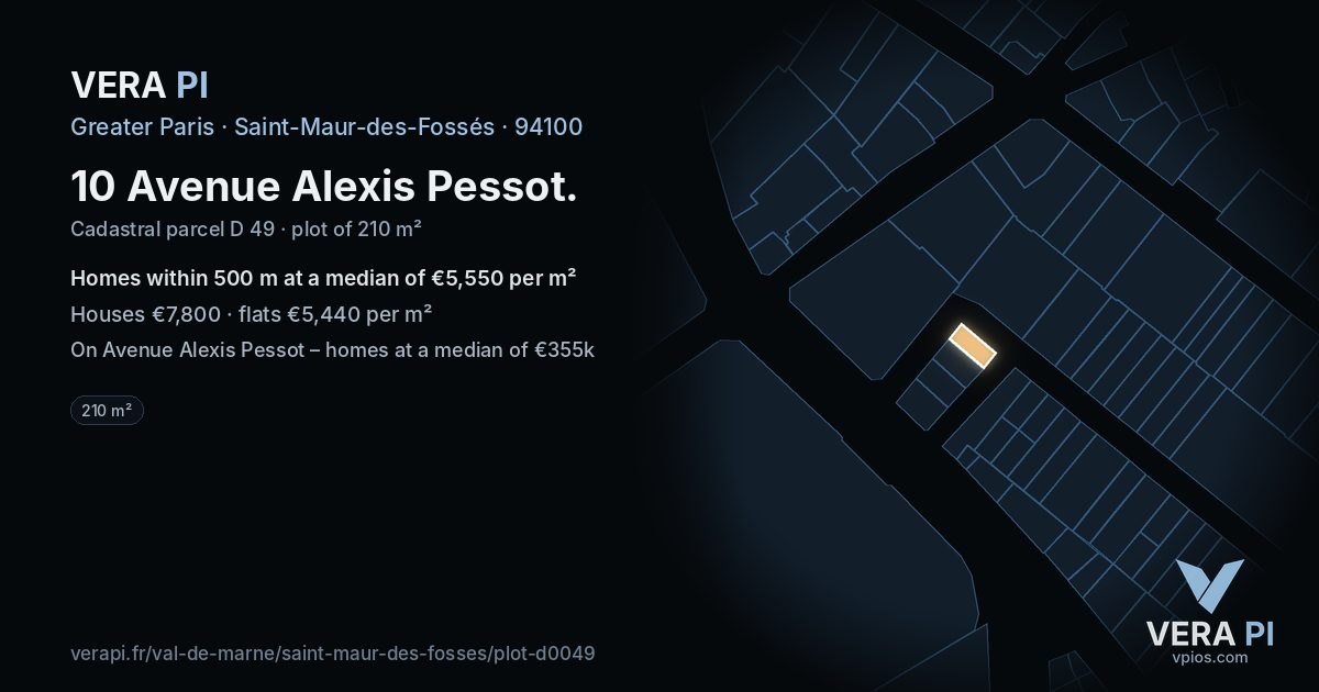 10 Avenue Alexis Pessot, Saint-Maur-des-Fossés at night – the plot lit, the parcels around coloured by the prices near them