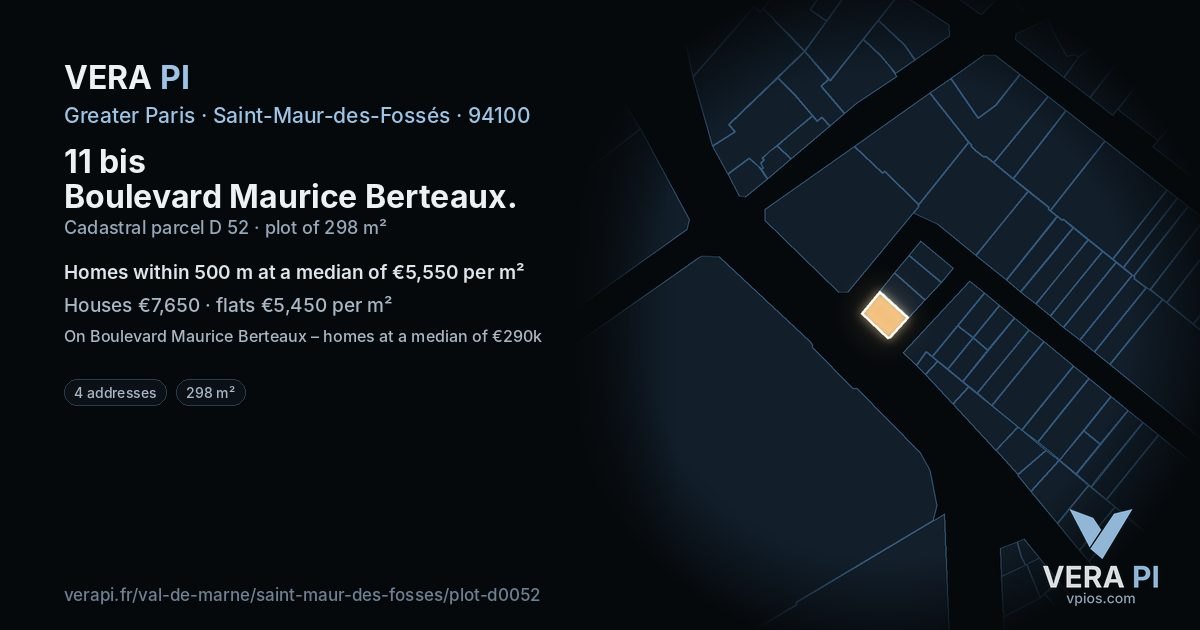 11 bis Boulevard Maurice Berteaux, Saint-Maur-des-Fossés at night – the plot lit, the parcels around coloured by the prices near them