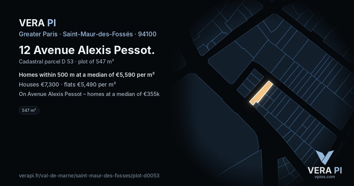 12 Avenue Alexis Pessot, Saint-Maur-des-Fossés at night – the plot lit, the parcels around coloured by the prices near them