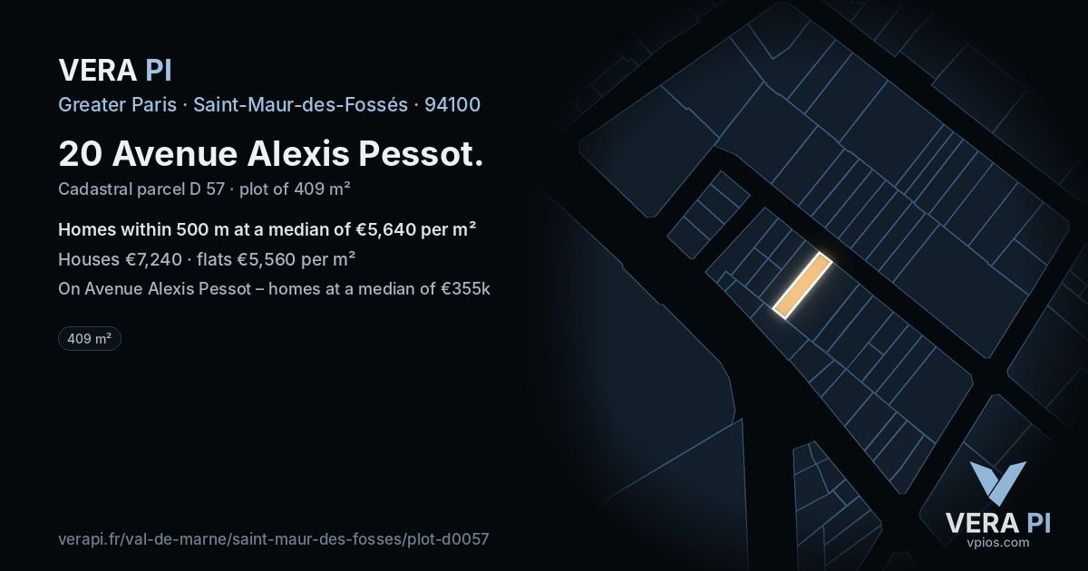 20 Avenue Alexis Pessot, Saint-Maur-des-Fossés at night – the plot lit, the parcels around coloured by the prices near them