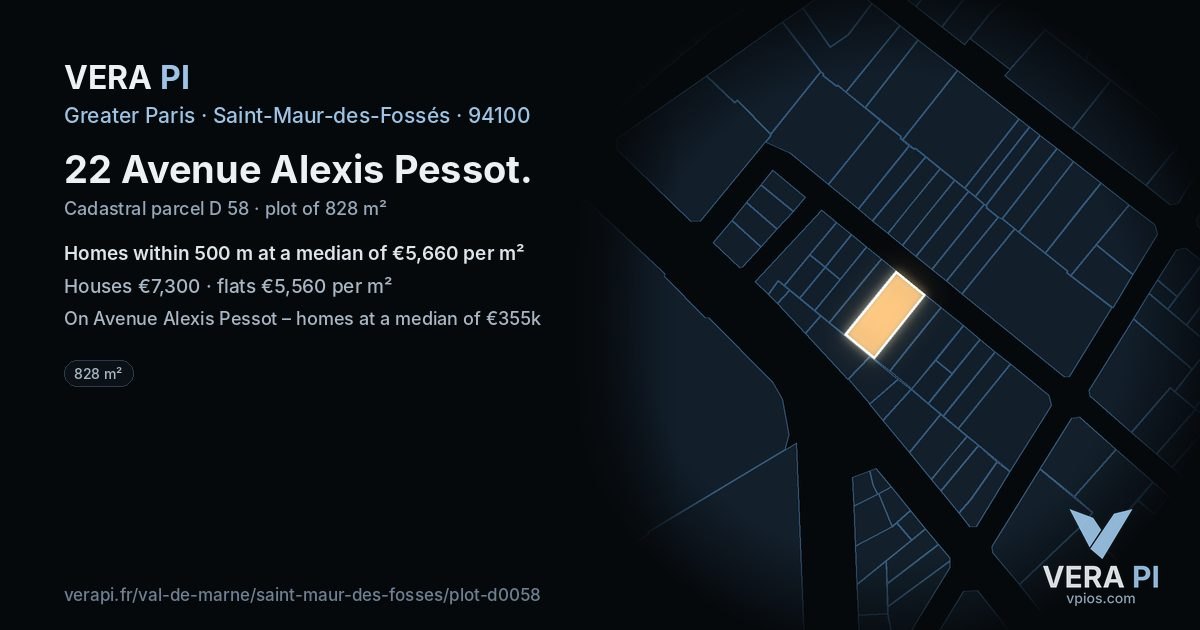 22 Avenue Alexis Pessot, Saint-Maur-des-Fossés at night – the plot lit, the parcels around coloured by the prices near them