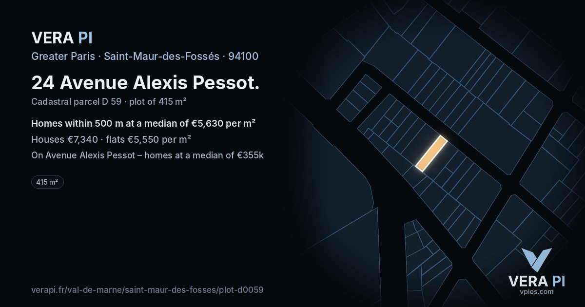 24 Avenue Alexis Pessot, Saint-Maur-des-Fossés at night – the plot lit, the parcels around coloured by the prices near them