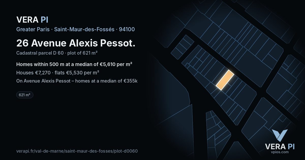 26 Avenue Alexis Pessot, Saint-Maur-des-Fossés at night – the plot lit, the parcels around coloured by the prices near them