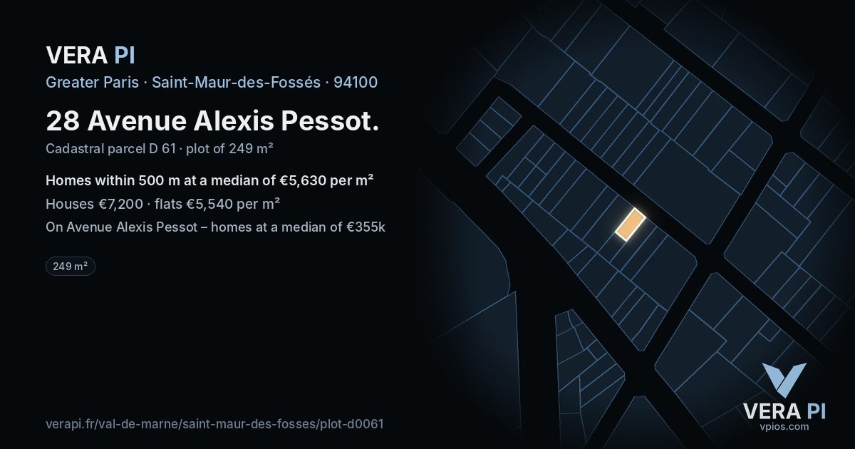 28 Avenue Alexis Pessot, Saint-Maur-des-Fossés at night – the plot lit, the parcels around coloured by the prices near them