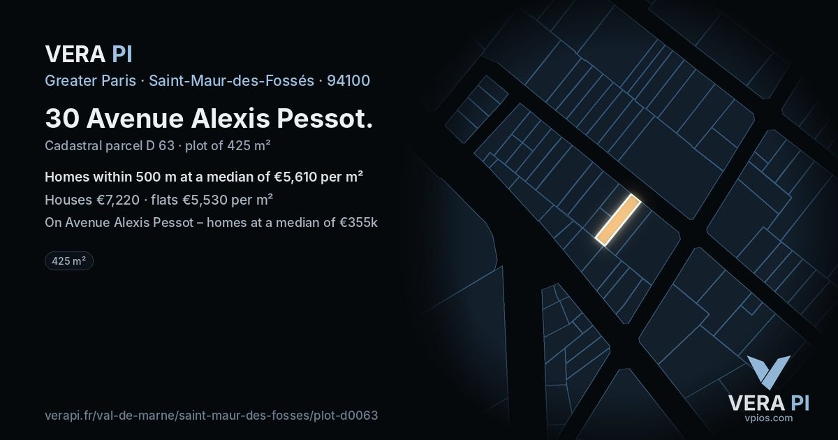 30 Avenue Alexis Pessot, Saint-Maur-des-Fossés at night – the plot lit, the parcels around coloured by the prices near them