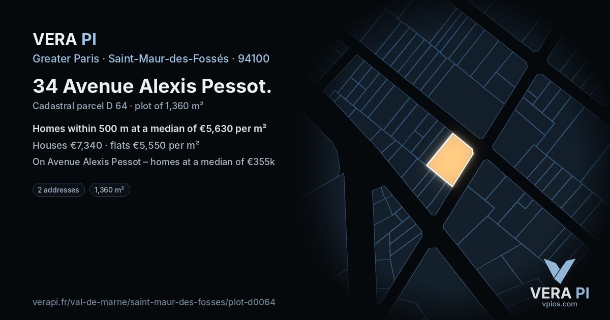 34 Avenue Alexis Pessot, Saint-Maur-des-Fossés at night – the plot lit, the parcels around coloured by the prices near them