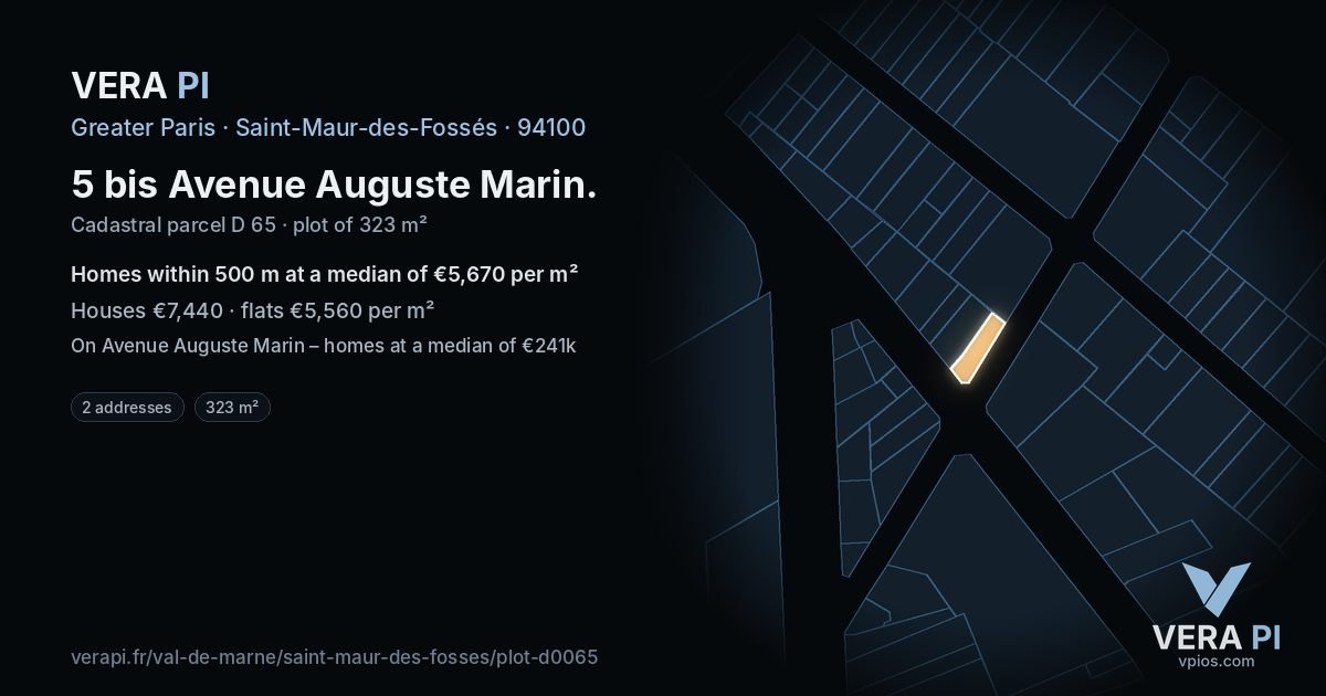 5 bis Avenue Auguste Marin, Saint-Maur-des-Fossés at night – the plot lit, the parcels around coloured by the prices near them