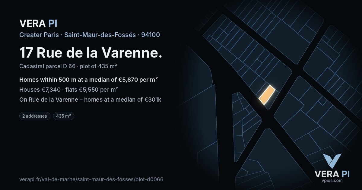 17 Rue de la Varenne, Saint-Maur-des-Fossés at night – the plot lit, the parcels around coloured by the prices near them
