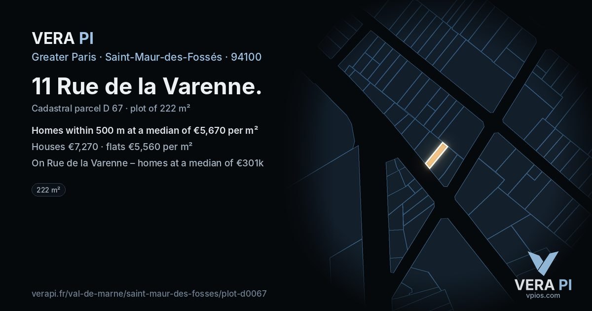 11 Rue de la Varenne, Saint-Maur-des-Fossés at night – the plot lit, the parcels around coloured by the prices near them