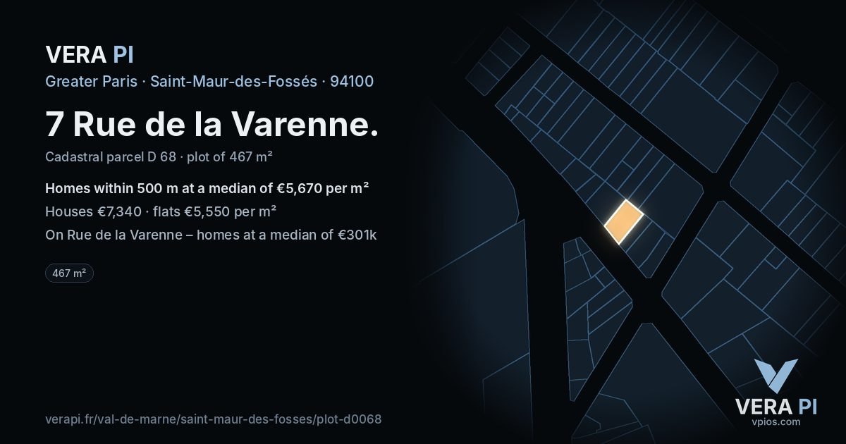 7 Rue de la Varenne, Saint-Maur-des-Fossés at night – the plot lit, the parcels around coloured by the prices near them