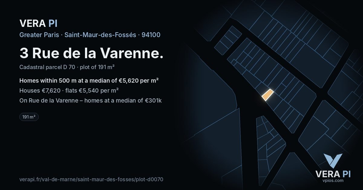 3 Rue de la Varenne, Saint-Maur-des-Fossés at night – the plot lit, the parcels around coloured by the prices near them