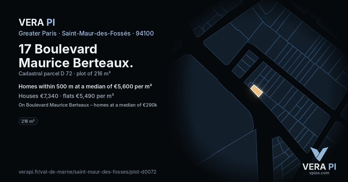 17 Boulevard Maurice Berteaux, Saint-Maur-des-Fossés at night – the plot lit, the parcels around coloured by the prices near them