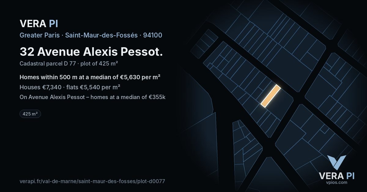 32 Avenue Alexis Pessot, Saint-Maur-des-Fossés at night – the plot lit, the parcels around coloured by the prices near them