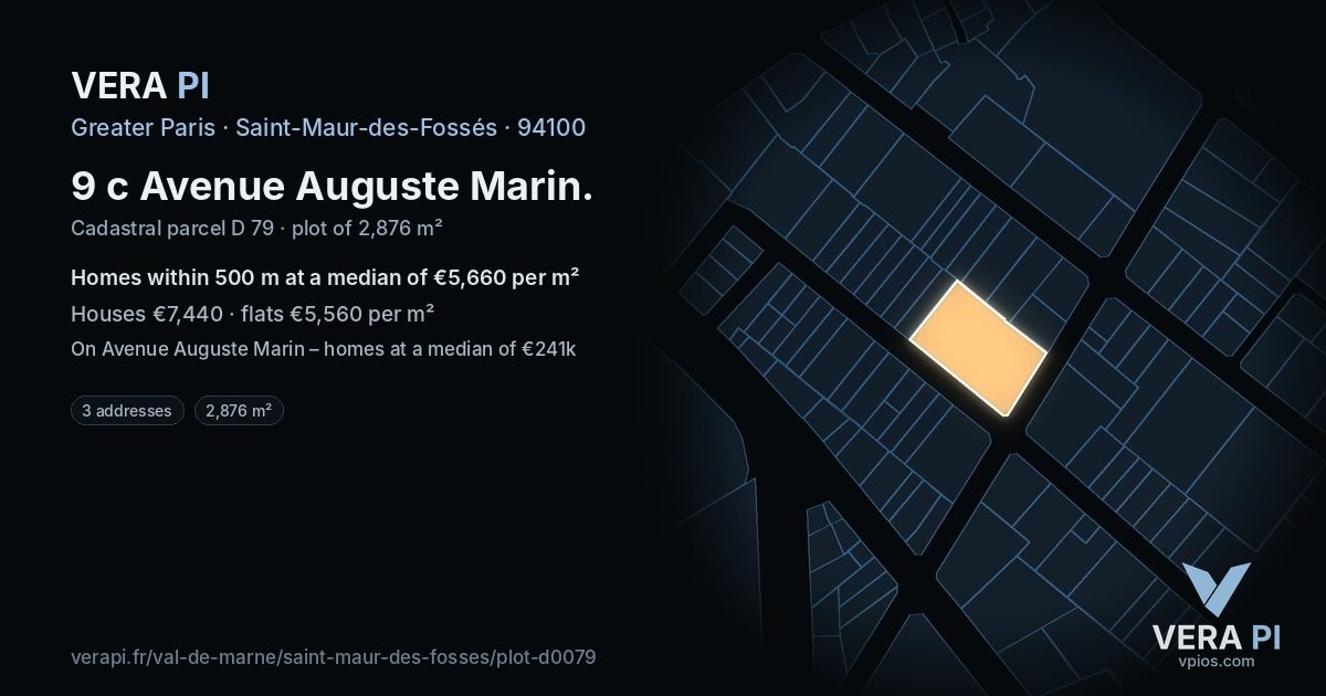 9 c Avenue Auguste Marin, Saint-Maur-des-Fossés at night – the plot lit, the parcels around coloured by the prices near them