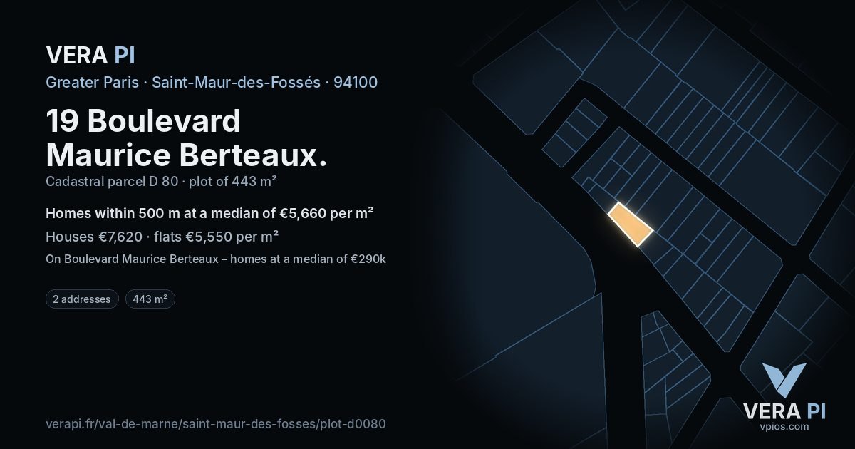 19 Boulevard Maurice Berteaux, Saint-Maur-des-Fossés at night – the plot lit, the parcels around coloured by the prices near them
